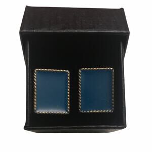 Vintage Stud Earrings Cerulean Blue in Gold Scroll